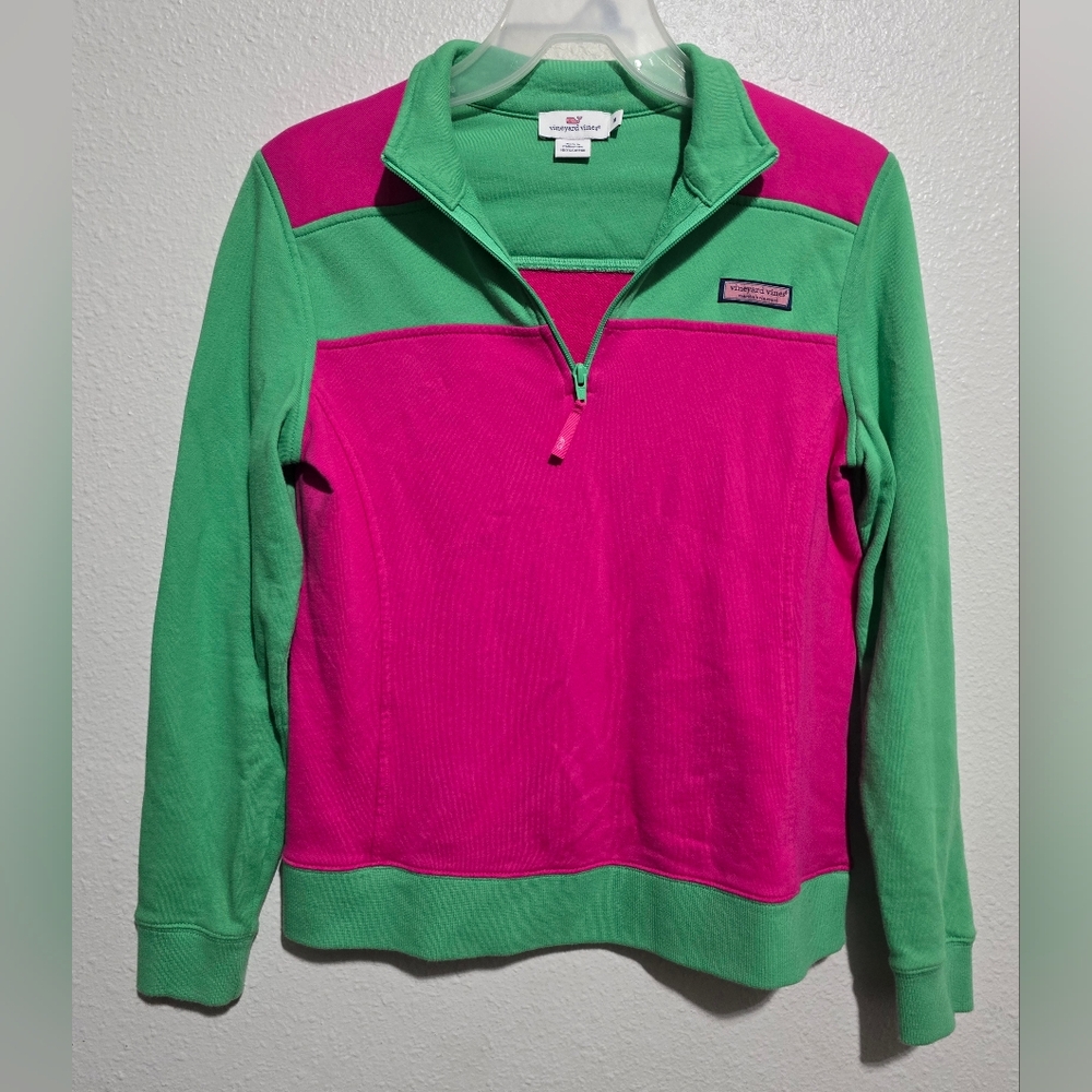Vineyard Vines 1/4 Zip Pullover Sweatshirt Women Size Medium Pink Green